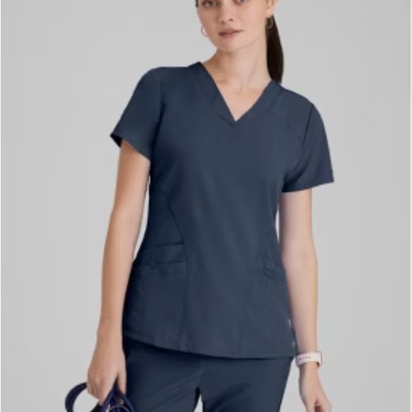 Barco Uniforms Tops - Barco‎ Uniforms Dark Blue V-Neck Short Sleeve Top